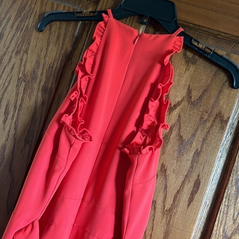 CeCe sleeveless wide leg red back zip stunning lined ruffle belted jumpsuit 4 - Picture 8 of 12